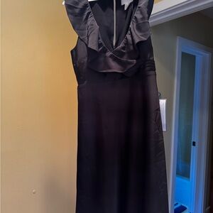 J. Crew Black Ruffled Sheath Midi Dress